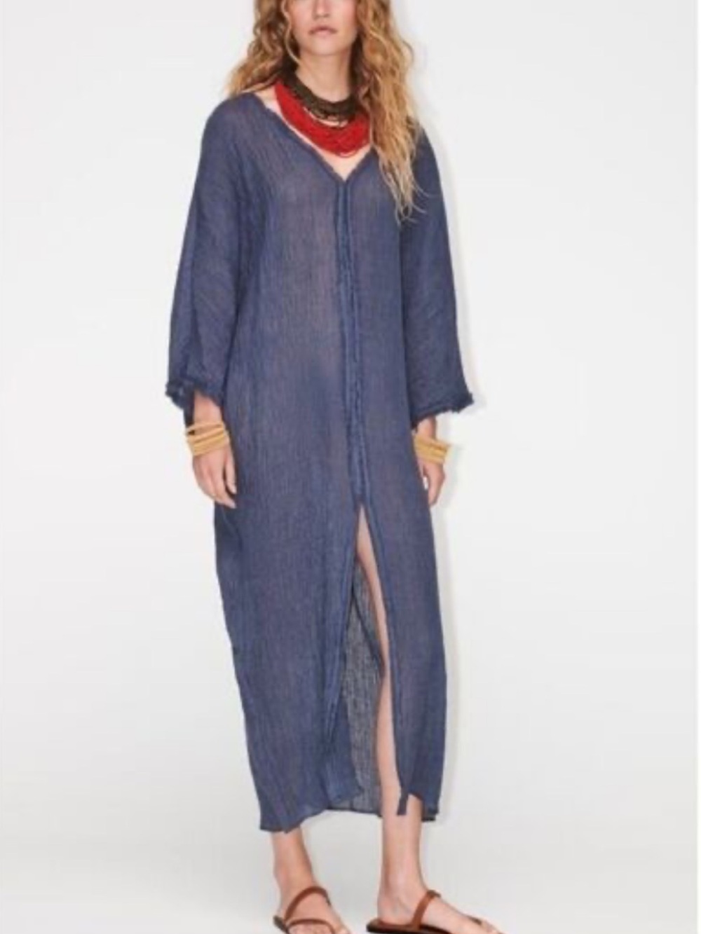 Women’s Navy Blue Beach Cover-Up Caftan 100% Linen